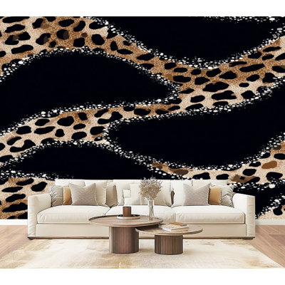 Papier peint adhésif peler et coller abstrait léopard noir et beige H 69 po x l 96 po, papier mural amovible en PVC pour décoration de chambre à coucher, bureau à domicile
