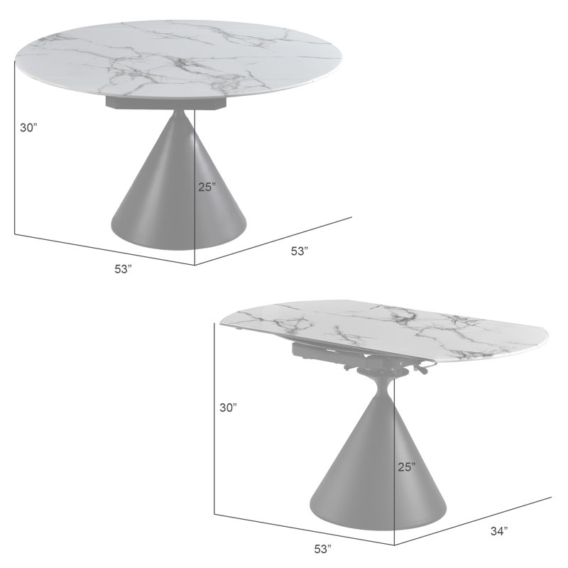 Buckingham Modern Extendable Round Dining Table With White Sintered Stone Table Top - Seats Up To 4
