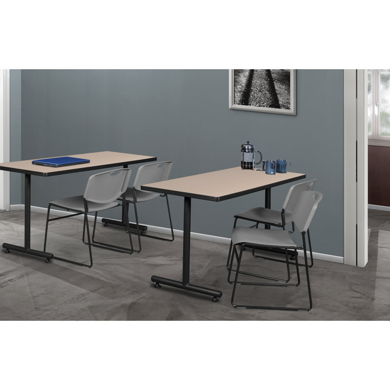 Table de formation en T Nick Nick, 2 chaises empilables Zeng, H 29 po x L 48 po x l 24 po, Gris, Acajou