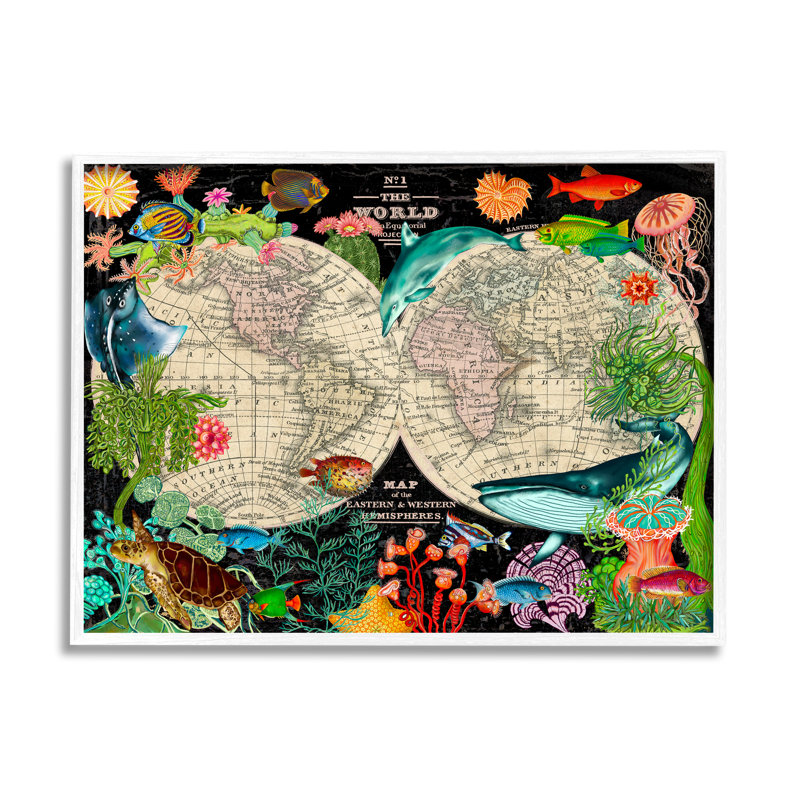 «Vintage World Hemisphere Map Vibrant Marine Animal Illustration» par Sangita Bachelet - impression