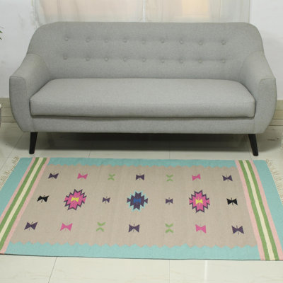 Tapis gris en laine sky geometry fait main dhurrie Parramatta