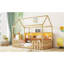 Lit simple avec lumière DEL, lit maison en bois avec bibliothèque de rangement, lit maison au sol avec garde-corps pour enfants-710318688