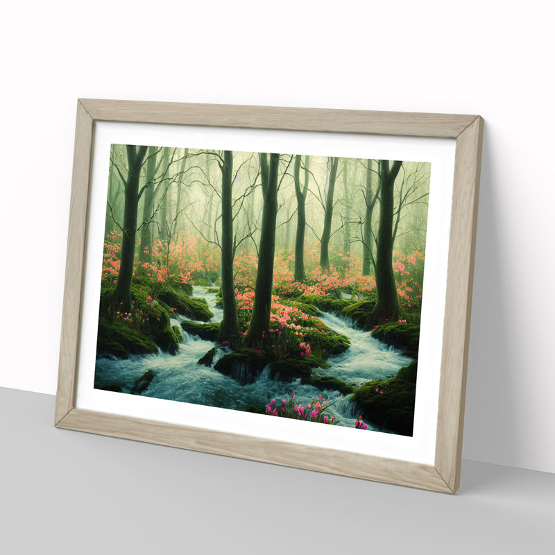 Ethereal Spring Forest - Framed Print, 46cm H x 64cm W x 2cm D, Oak