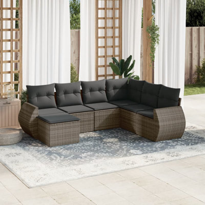 Ensemble de canapé de jardin Vidaxl gris, poly rotin gris foncé, acier thermolaqué