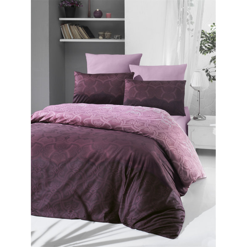 Narmada Floral Duvet Cover Set with Pillowcases, Single - 1 Pillowcase (60 x 70 cm), Rose/Lilac/White