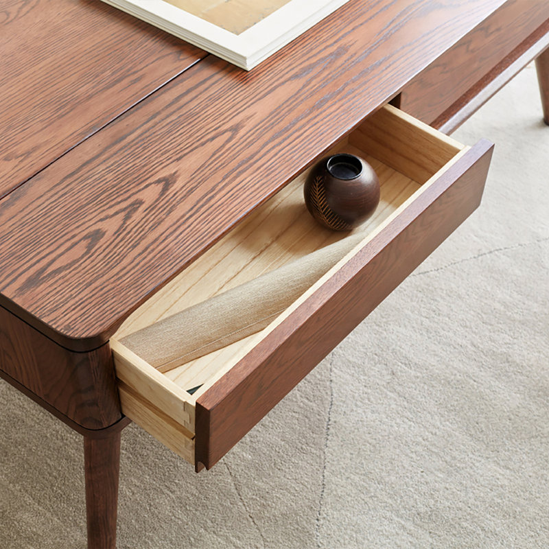 Solid Oak Wood Top Plate Desk Coffee Table, 17.7" H x 39.4" L x 23.6" W