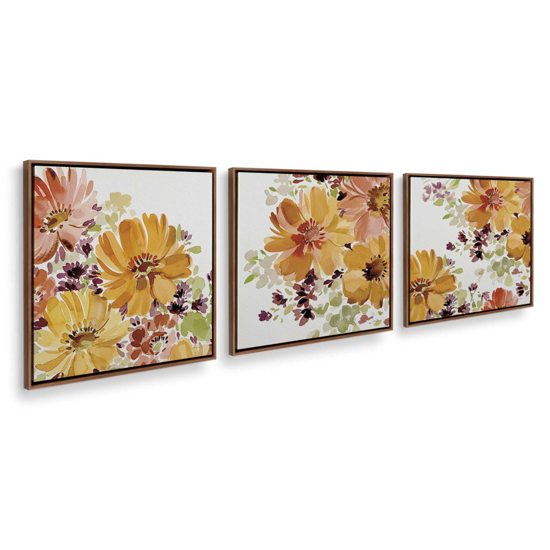 Autumn Garden Whispers, ensemble de 3 impressions sur toile, H 17 po x l 51 po, Impression encadrée sans passe-partout, Noyer