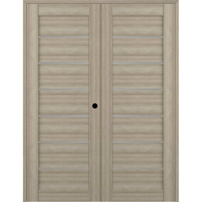 Double porte intérieure avec panneau en bois manufacturé et verre givré Alba, 47,75 po x 95,24 po, Blanc noble, Gauche