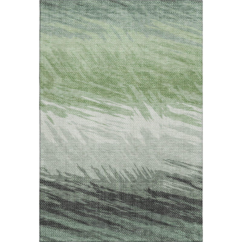 Premium Machine Washable Mayfield AMF2272 Striped Rug, Green, 5' x 7'6"