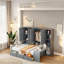 Lit de jour multifonctionnel avec bureau, tablettes, armoires et tiroirs, cadre de lit peu encombrant avec rangement, aménagement réversible, cadre en bois pour la chambre à coucher, appartement, bureau à domicile-112651672-112651678