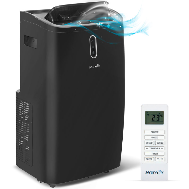 Serenelife 12000 BTU Portable Air Conditioner - 3-In-1 Compact Standing Air Conditioner For Room Up To 380 Sq. Ft. - Floor AC Unit With Remote Control - Universal Casters, Window Mount Kit