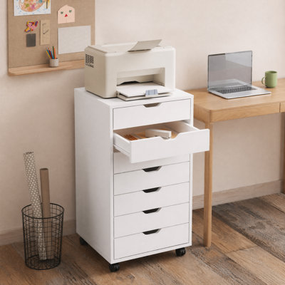 Classeur mobile à 7 tiroirs en bois avec roulettes verrouillables, commode de rangement moderne et classeur Cambrie