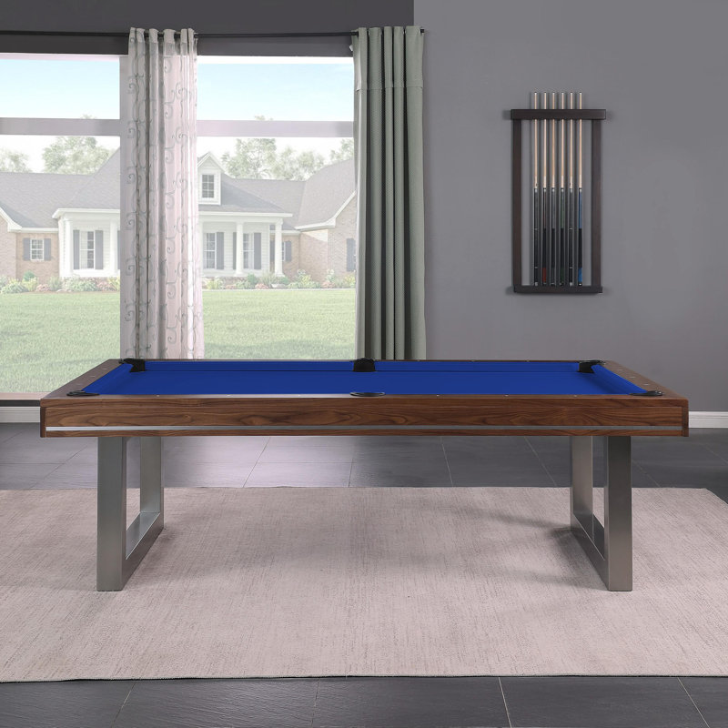Table de billard en bois massif Harmony, 7 pi, Bleu royal résistant à l'eau, Noyer naturel