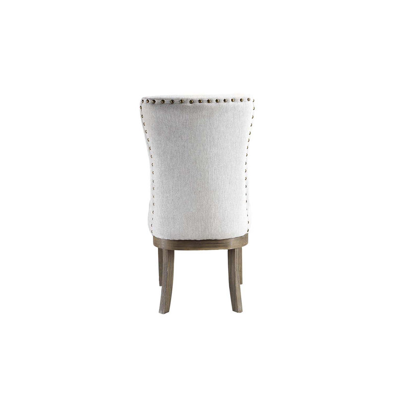 Gray Linen Upholstered High Back Side Chair with Wood Frame