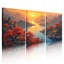 Paysage de montagne d'automne avec arbres rouges et pagode - Tableau sur toile (lot de 3)-118676002