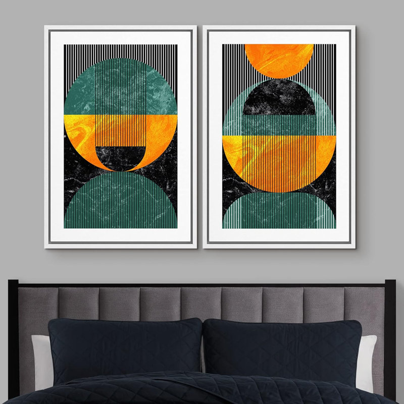 Géométrique, forme de lignes géométriques, marbre, cercles verts, formes abstraites, illustrations, chic moderne, paysage, néon