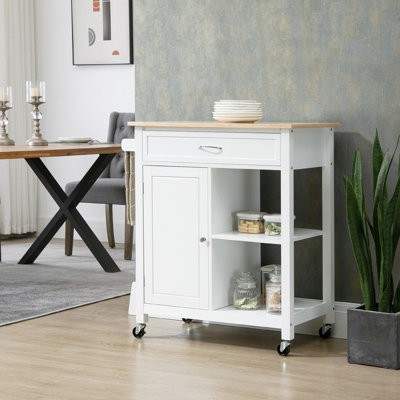 Îlot de cuisine roulant, blanc avec rangement supérieur et tiroir, pour salle à manger, chariot à îlot de rangement fiable, rangement