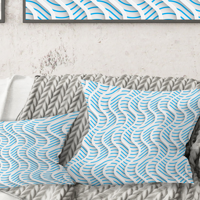 3D White And Light Blue Pattern II - Mid-Century Modern Printed Throw Pillow, 18" x 18"