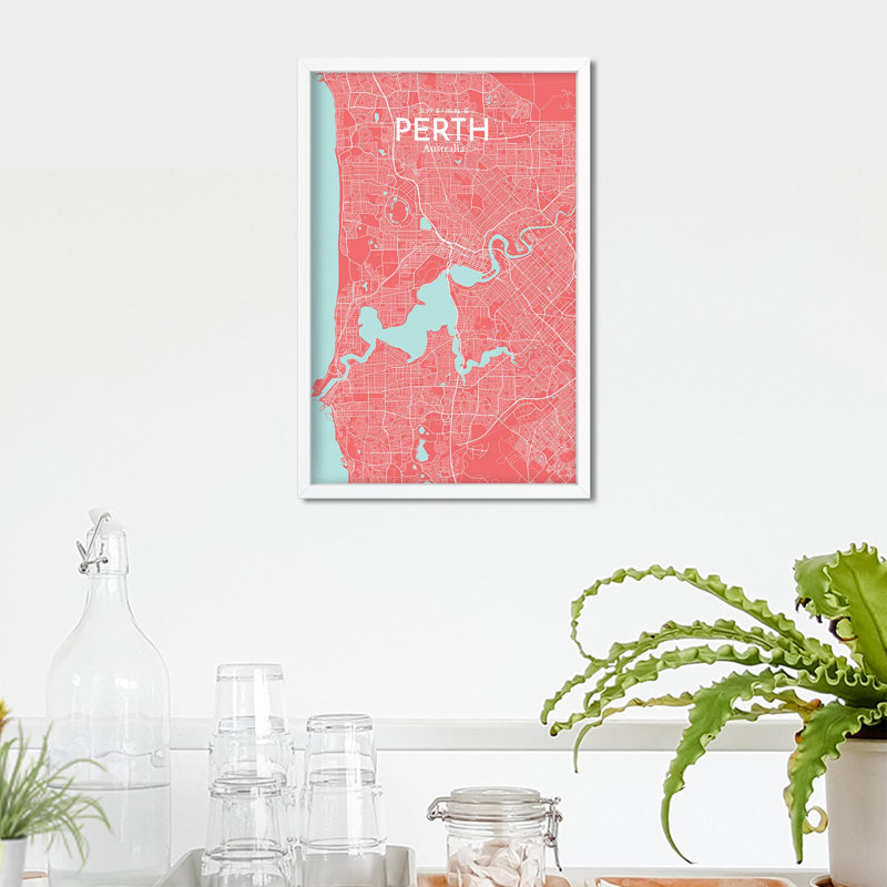 «Perth City Map», impression, H 17 po x l 11 po, Rose / bleu pastel