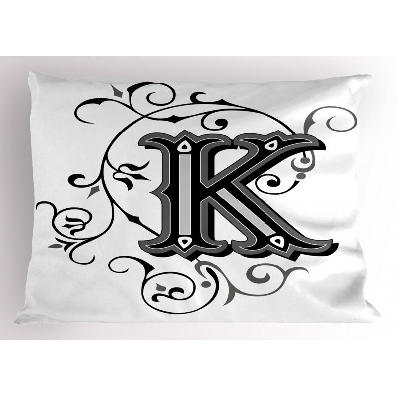Black and White Medieval Letter K Polyester Pillow Sham