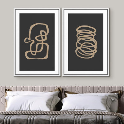 «Black Brown Mid-Century Chiffres Abstract Shapes», 2 pièces sur toile