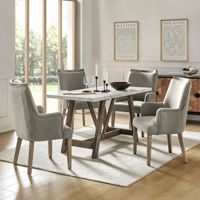 Celil Farmhouse 19.5'' H Upholstered Back Arm Chair With Solid Wood Legs
