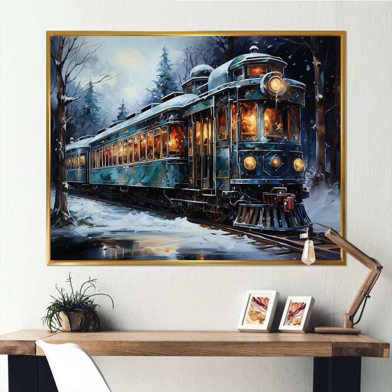 «Christmas Train Journey III - Transport train», reproduction sur toile, H 34 po x l 44 po x P 1,5 po, Cadre flottant doré
