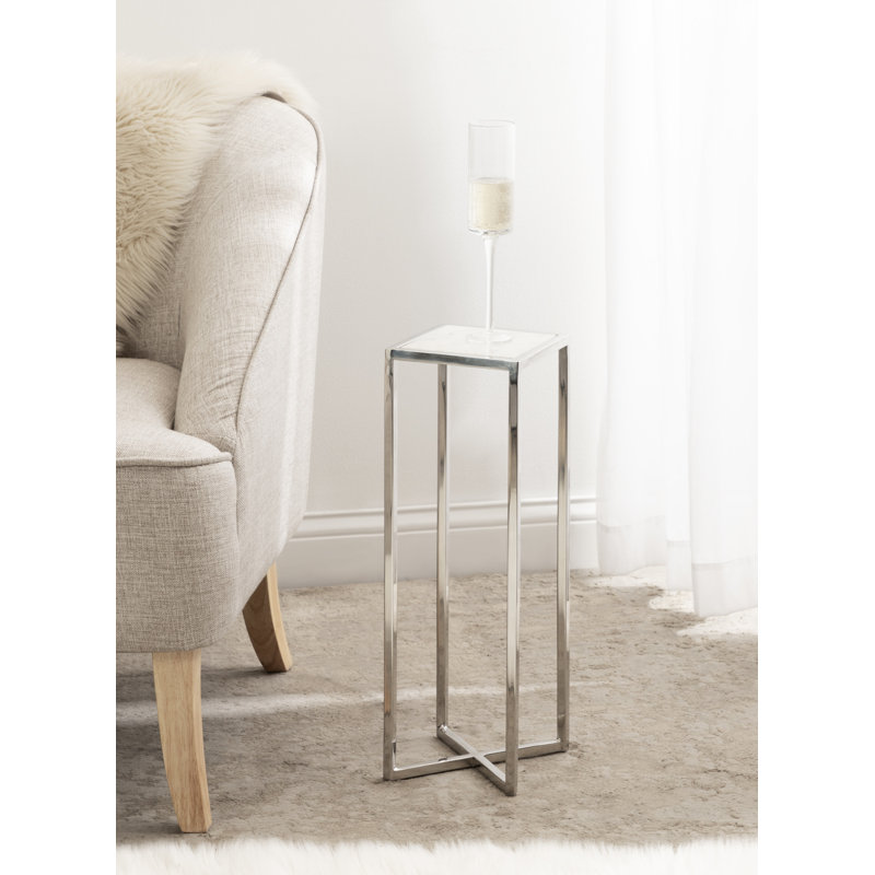 Table de bout Marisol, Plateau en marbre blanc / base argentée