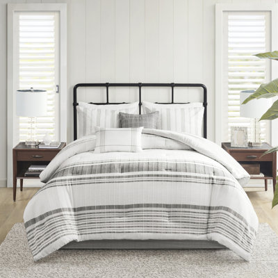 6 pièces de couvre-lit en coton très grand - blanc / gris, édredon 100% chic pour chalet