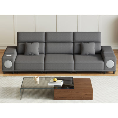 3 - Seater Power Reclining Couch With Audio System, Wireless Charging, And 2 Storage Areas, Medium Firm Seat, Upholstery For Living Space Recliner Remote Control, Audio, Compartments, Eucalyptus Wood