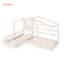 Lit simple en bois massif, structure en L 2 lits simples avec clôture et sommier à lattes-972104337