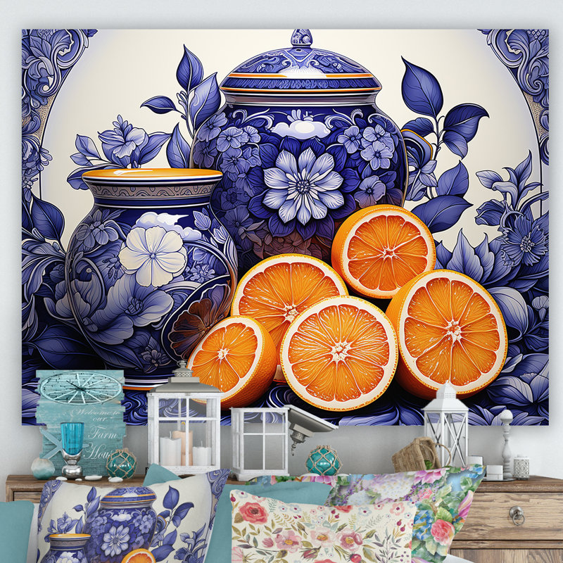 Décoration murale décorative de fleurs surréelles - poterie bohème, Toile tendue, H 24 po x l 32 po x P 1 po