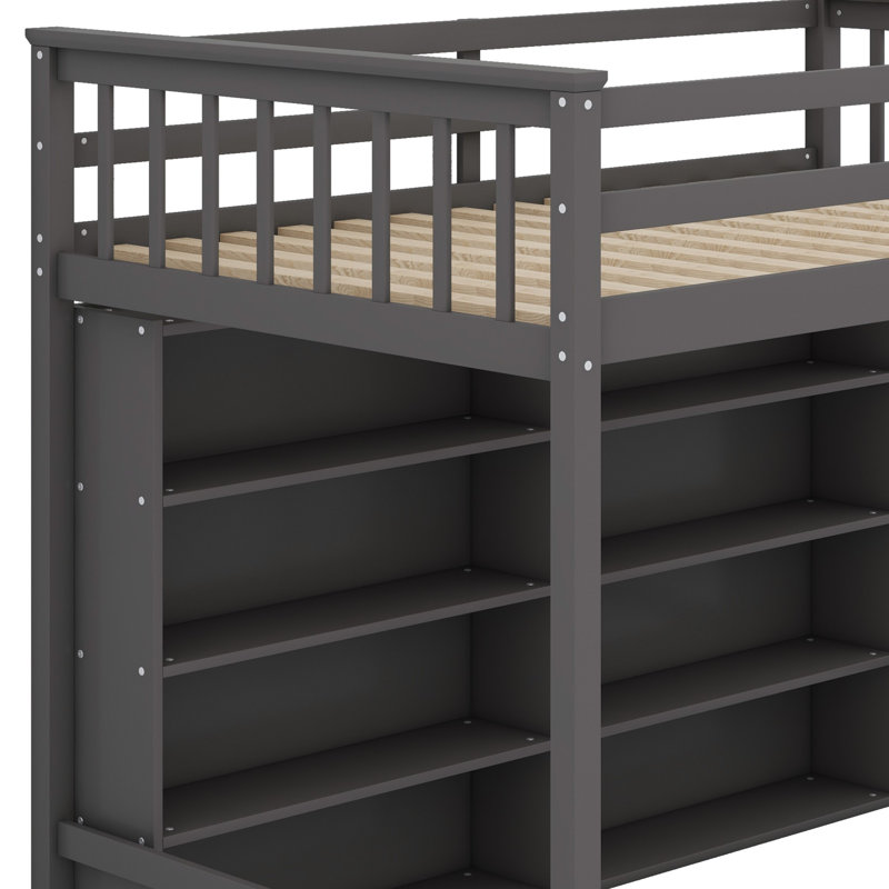 Loft Bed With Open Storage Shelves And Built-In Ladder
