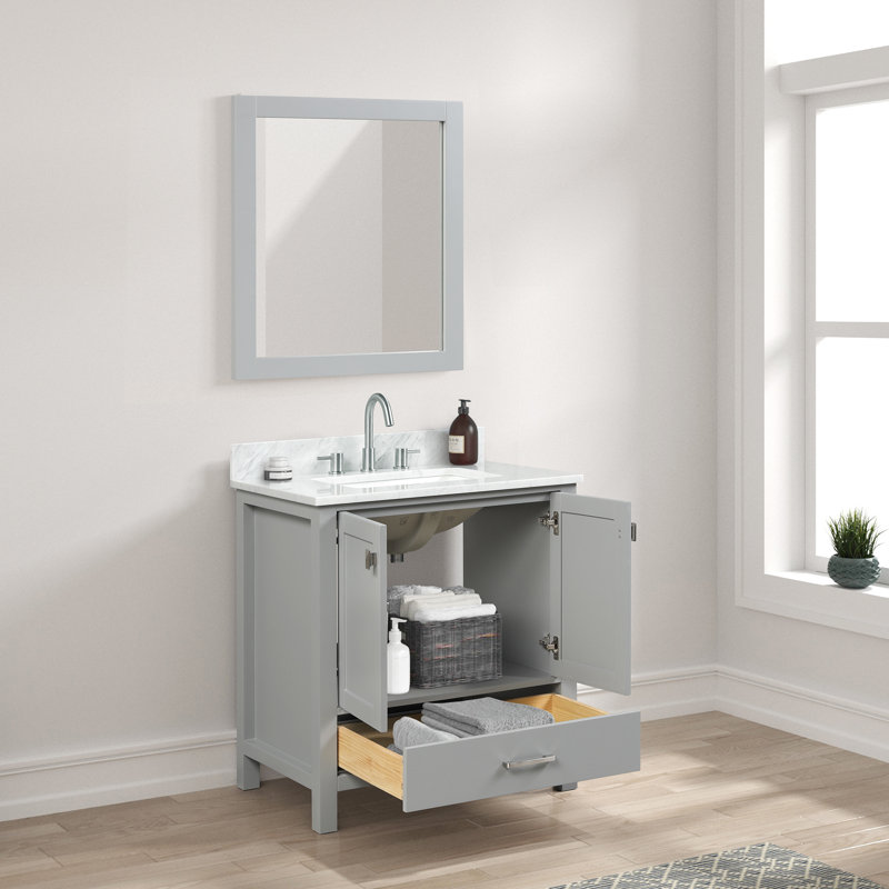 Meuble-lavabo simple 30 po avec plateau en marbre de Carrare Abbottsville, Gris