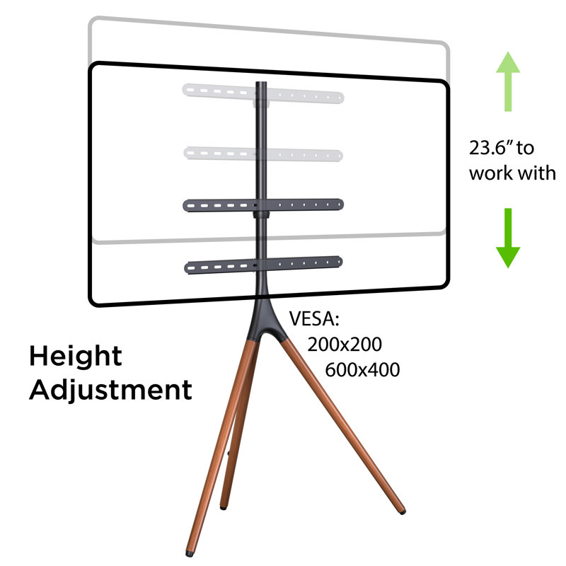 Modern Black Matte Tripod TV Stand with Wooden Legs