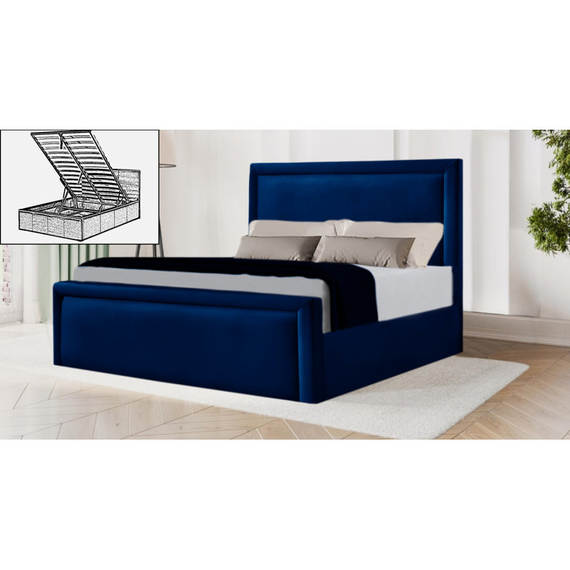 Milan Upholstered Ottoman Storage Bed, Double (4'6), Blue