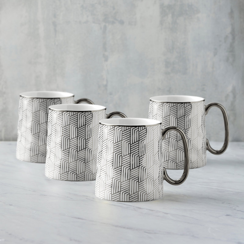 Geo Mugs, White/Silver