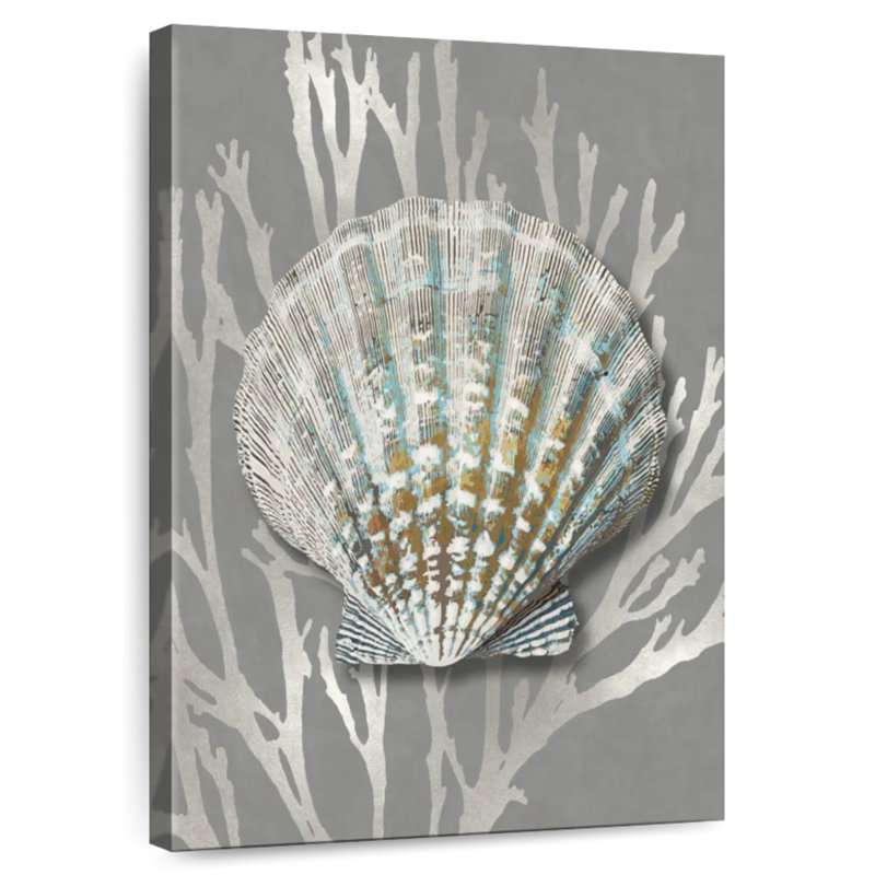 Shell Coral Silver On Gray IV, 36" H x 24" W