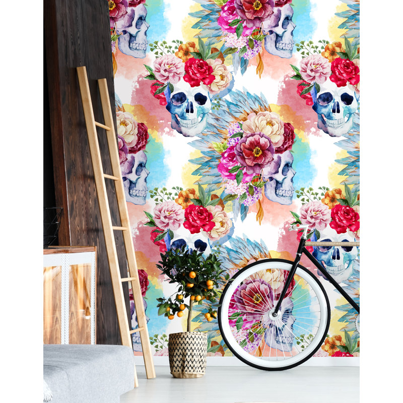 Rouleau de papier peint adhésif à motif de crâne aquarelle amovible L 10 pi x l 25 po Homewood