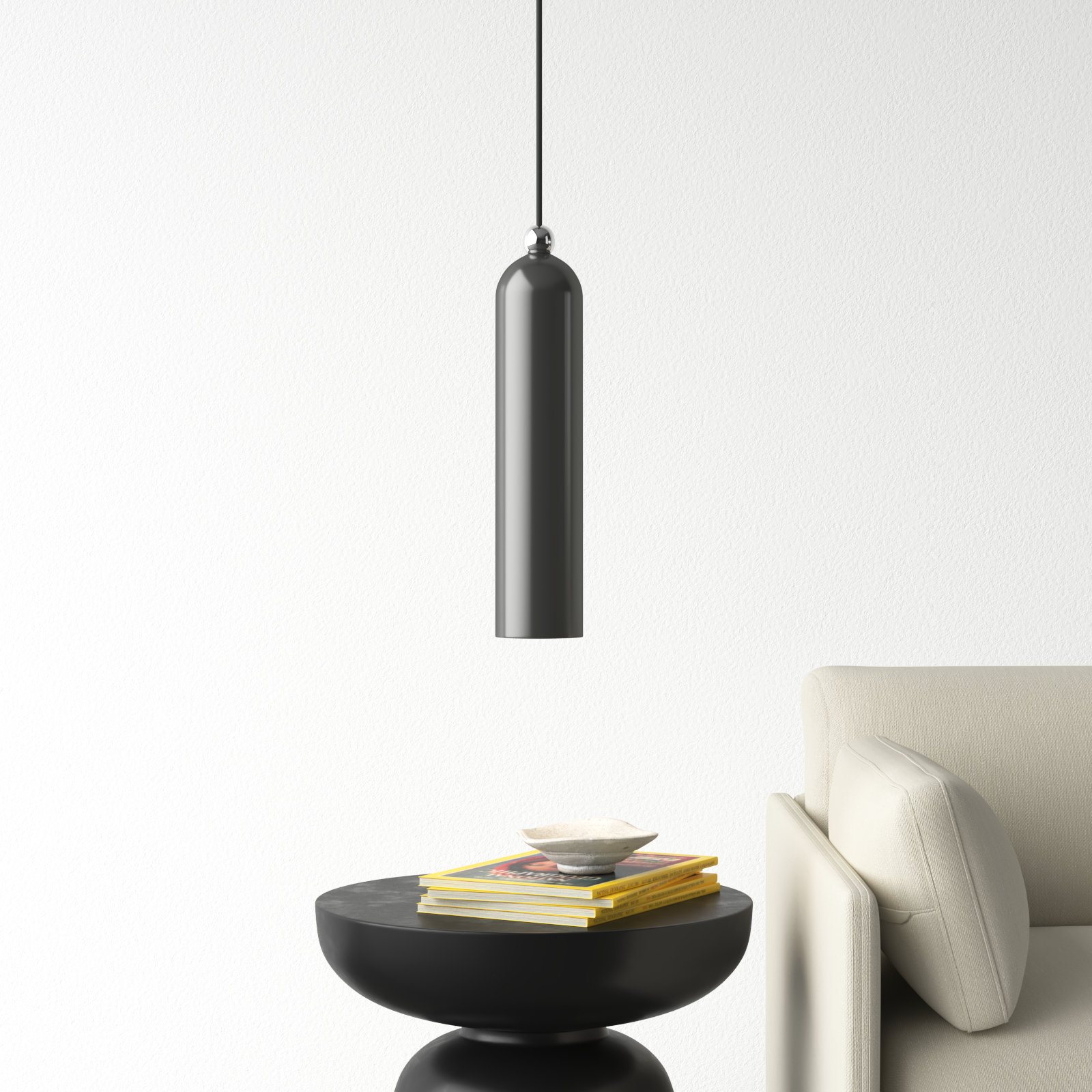 Hanne Dimmable Cylinder Single Light Pendant, Shiny Dark Gray