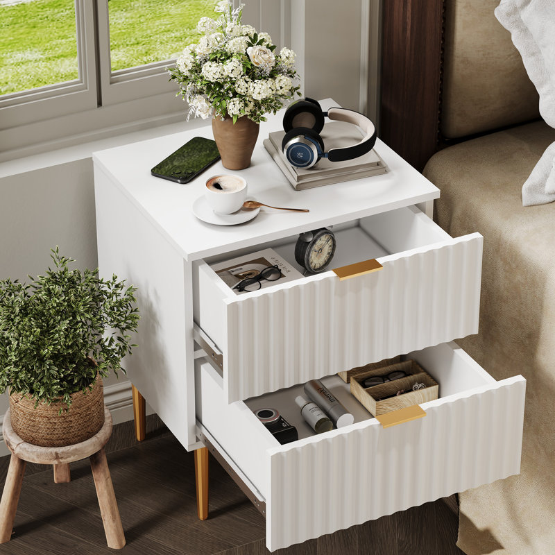 48cm W Manufactured Wood Bedside Table, White