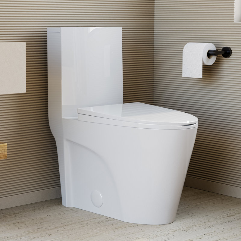  St. Tropez One-Piece Elongated Toilet Vortex Dual-Flush 1.1/1.6 gpf, Glossy White, Top, 12"