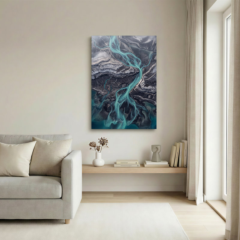Art mural sur toile, "Vue aérienne de la rivière turquoise", H 36 po x l 24 po