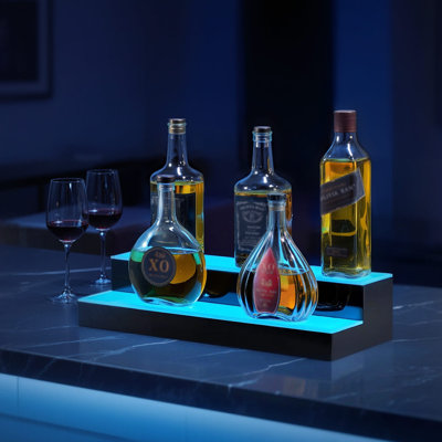 LED Lighted Liquor Bottle Display 2 Tiers 20 Inches for 10 Bottles by Wrought Studio