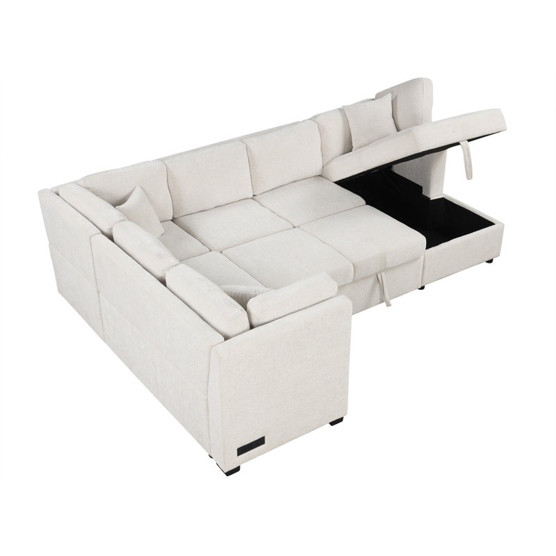 Canapé-lit modulaire en U 108,6 po avec deux ports USB, Beige