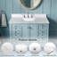 Plateau de meuble-lavabo en quartz blanc de 43 pouces, 3/4 po d'épaisseur, cuve simple encastrée, 4 dosserets, 3 trous de robinet, chauffage, modernisation luxueuse avec lavabo central, teinture haute pré-percée de conception américaine