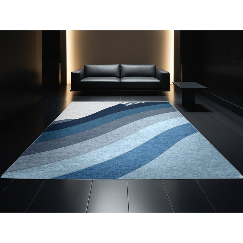Tapis arc-en-ciel bleu art déco lavable à la machine Panameno, 2 x 4