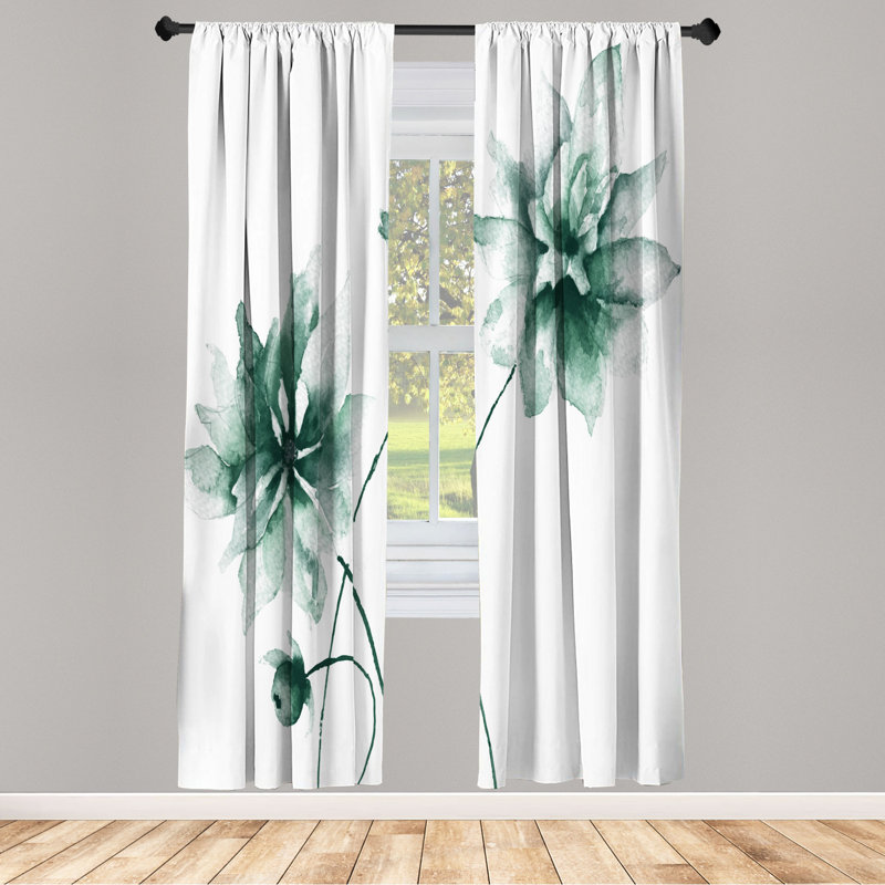 Microfiber Floral Semi-Sheer Rod Pocket Curtain Panels, 28" W x 63" L, Teal