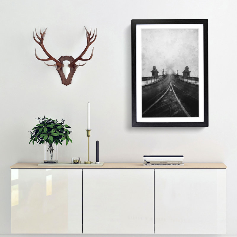 Szechenyi Chain Bridge in Budapest - Picture Frame Painting Print, 33cm H x 24cm W x 2cm D, Black Framed