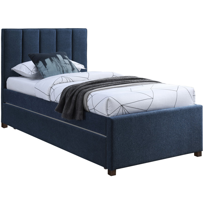 Harper Sav Twin Tufted Platform Bed, Navy Linen Textured Fabric